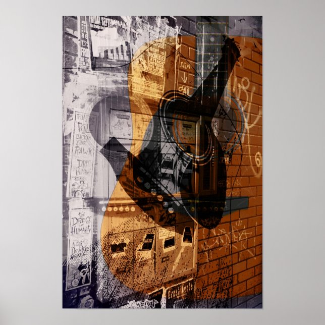 Poster collage urbain de guitare acoustique (Devant)