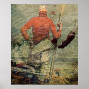 Poster Collage vintage de sirènes de femme de plongée de