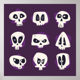 Poster Collecte de crânes à plat à main dia de muertos s