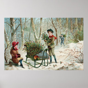 Poster Collecte du houx c.1890 de Noël