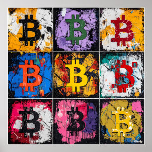 Poster Collection d'art graffiti Bitcoin avec des couleur