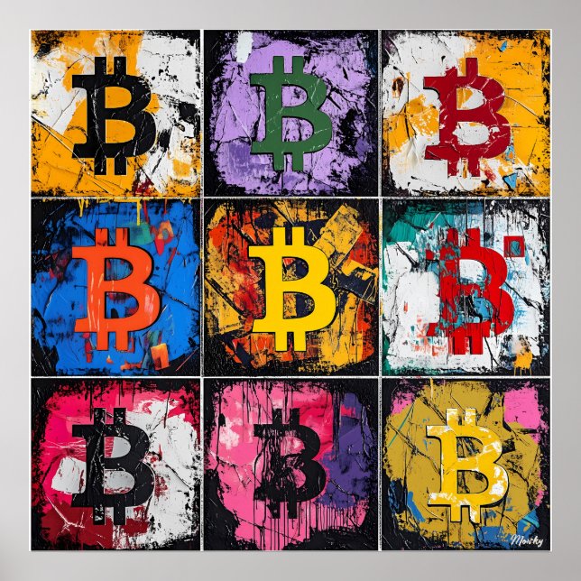 Poster Collection d'art graffiti Bitcoin avec des couleur (Devant)