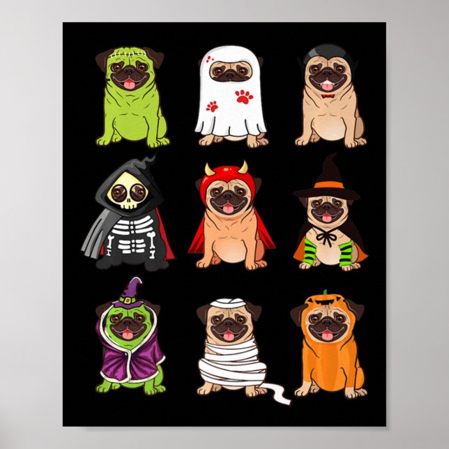 Poster Collection de carlins Happy Pugoween Cos Éffrayant (Devant)