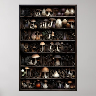 Poster Collection de champignons dans la mousse, forêt au
