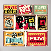 Collection de panneaux en étain de cinéma vintage.