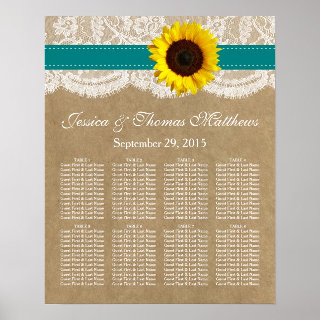 Poster Collection Kraft, dentelle et tournesol - Turquois (Devant)