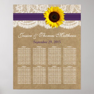 Poster Collection Kraft, dentelle et tournesol - violet