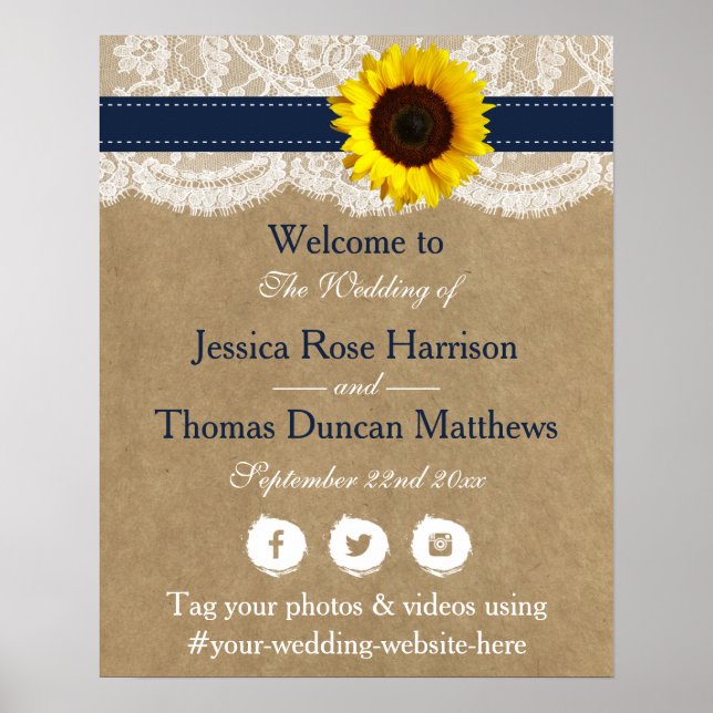 Poster Collection Rustique de Mariages de tournesol Kraft (Devant)