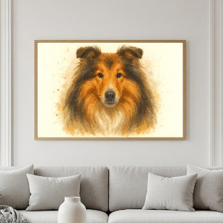 Poster Collie Aquarelle Portrait - L'art du chien bien-ai