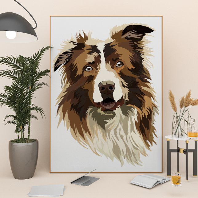 Poster Collie Bordure Illustration Peinte À La Main (Créateur téléchargé)
