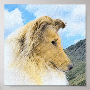 Poster Collie en Montagne (Rough) Peinture - Chien Art