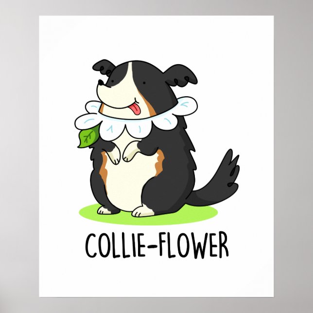 Poster Collie-flower Funny Bordure Collie Chien Pun (Devant)