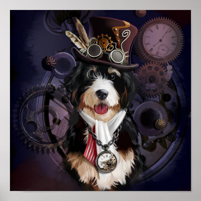 Poster Collie frontière en costume de steampunk. Aquarell (Devant)