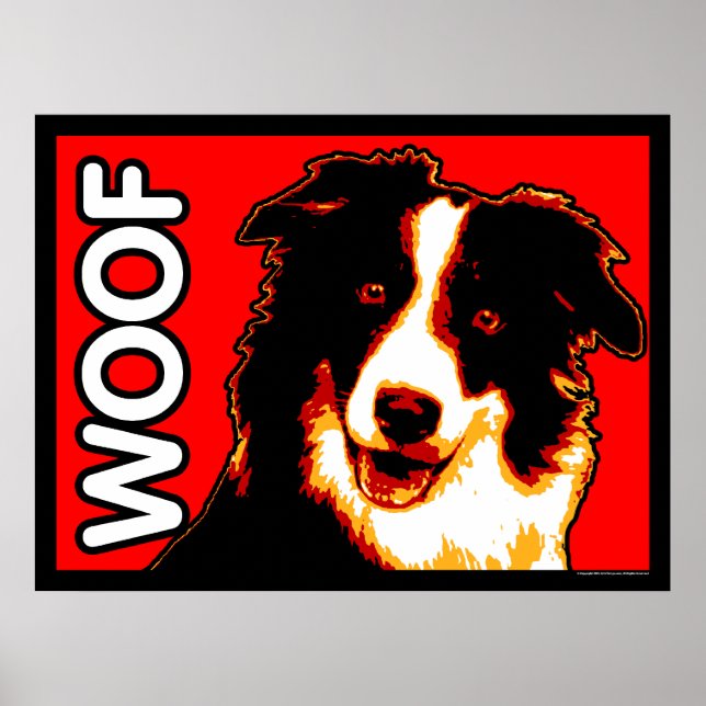 Poster Collie WOOF Bordure (Devant)
