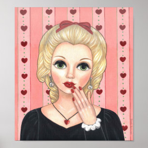Poster Collier Coeur Fille Blonde Tête Vase Lèvres Luscie