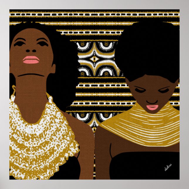 Poster collier tribal or | Cheveux naturels | Femme noire (Devant)