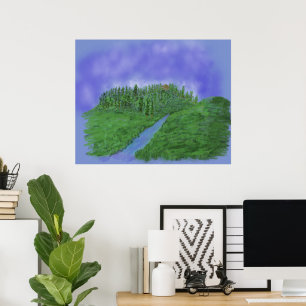 Poster Colline et ruisseau