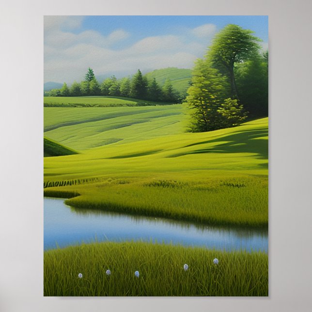 Poster Collines vertes ondoyantes (Devant)