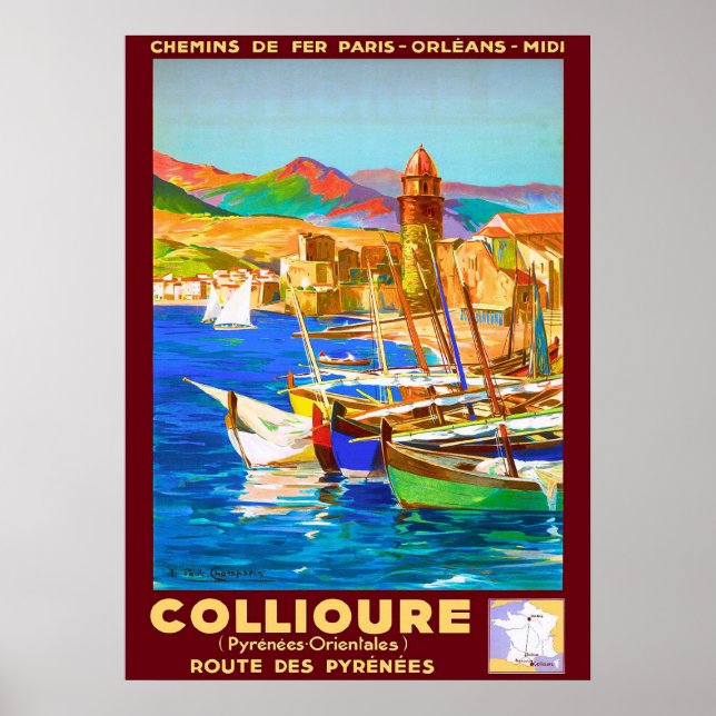 Poster Collioure, Pyrénées, France, Bateaux sur le port,  (Devant)