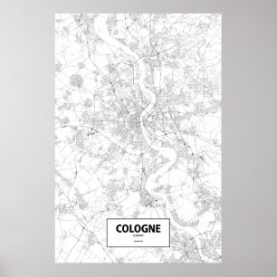 Poster Cologne, Allemagne (noir sur blanc)