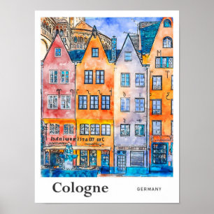 Poster Cologne Allemagne Voyage Aquarelle main tiré
