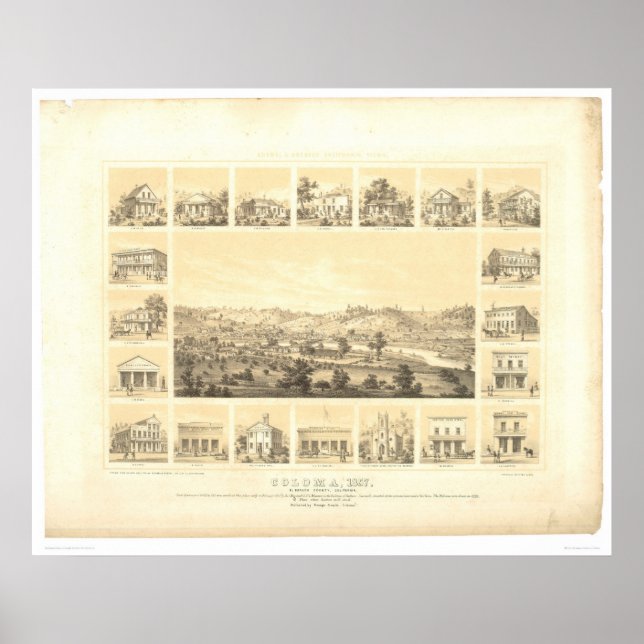 Poster Coloma, CA. Carte panoramique 1857 (0423A) (Devant)