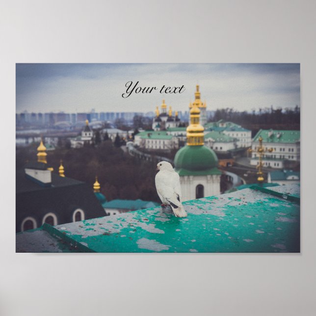 Poster colombe blanche au monastère orthodoxe à Kiev (Devant)