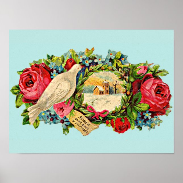 Poster colombe blanche victorienne et message d'amour (Devant)