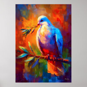 Poster Colombe de Paix Impressionniste Colorée avec Ramea