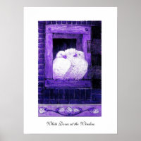 COLOMBES BLANCHES À LA FENÊTRE, bleu violet