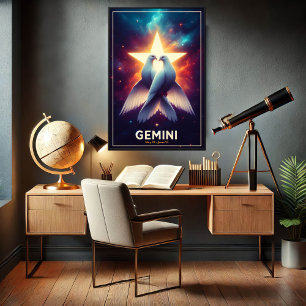 Poster Colombes du zodiaque des Gémeaux en harmonie