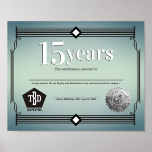 Poster Colonne le certificat d'anniversaire d'employé de