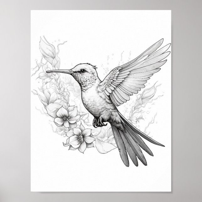 Poster Coloration adulte de colibri (Devant)