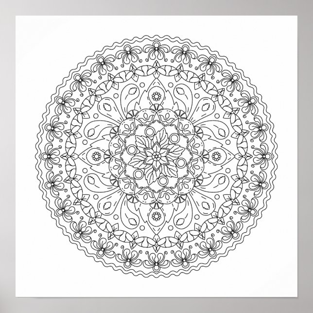 Poster Coloration Mandala Fleur pour Adultes (Devant)