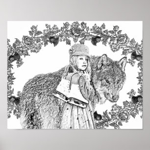 Poster Coloration Niveaux de gris Petit Rouge Riding Hood