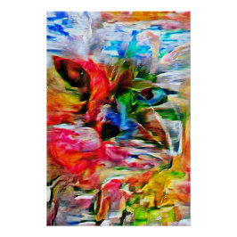 Poster Coloré Abstrait expressionniste Art Chat Imprimer"