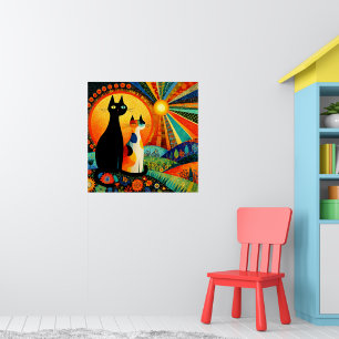 Poster Coloré et amusant, deux chats,