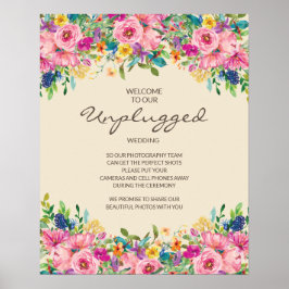 Poster Coloré Fleur sauvage rose Bleu Jaune Non bouché