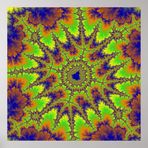 Poster Coloré Fractal vert, orange et bleu