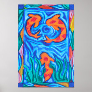 Poster Coloré Koi Pond