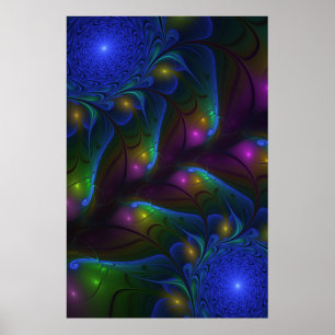 Poster Coloré Lumineux Abstrait moderne Trippy Fractal