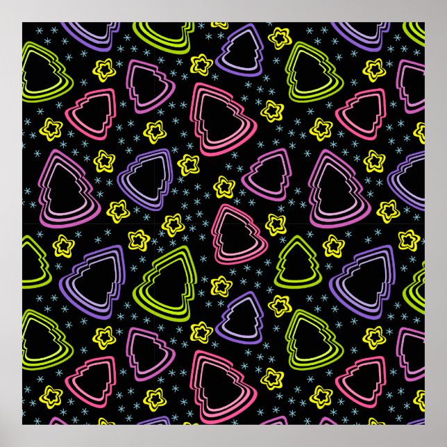 Poster coloré Sketchy Christmas Trees (Devant)