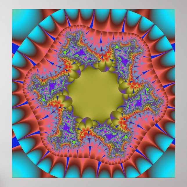 Poster Coloré Turquoise, rose et vert fractal (Devant)