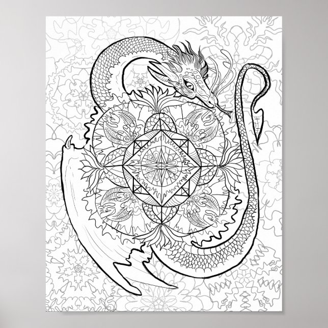 Poster Colorez Votre Propre Mandala Dragon (Devant)