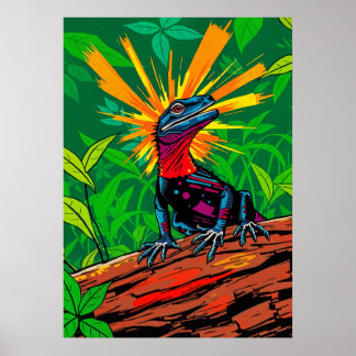 Poster Colorful Basilisk Lizard Jungle Art