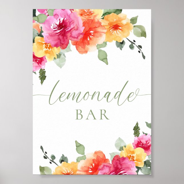 Poster Colorful bright floral lemonade bar  (Devant)