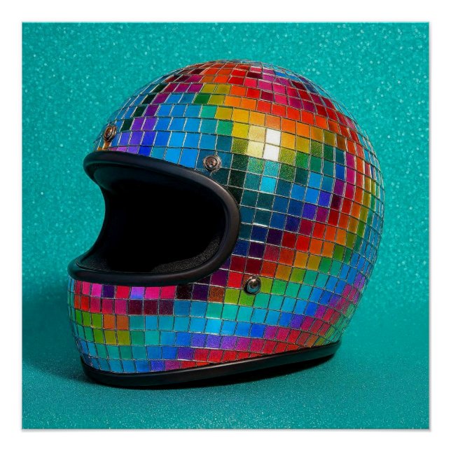 Poster Colorful Disco Helmet Print. (Devant)