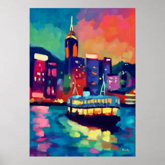Poster Colorful Fauvist Hong Kong Skyline Wall Art