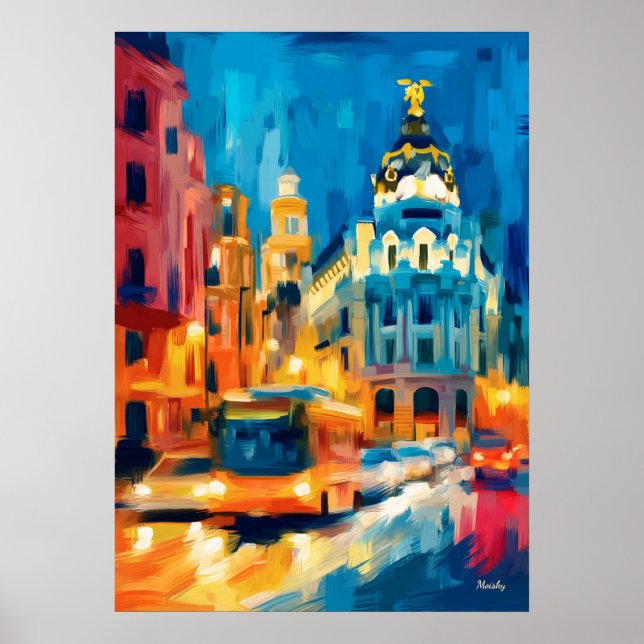 Poster Colorful Fauvist Madrid Gran Via Art (Devant)