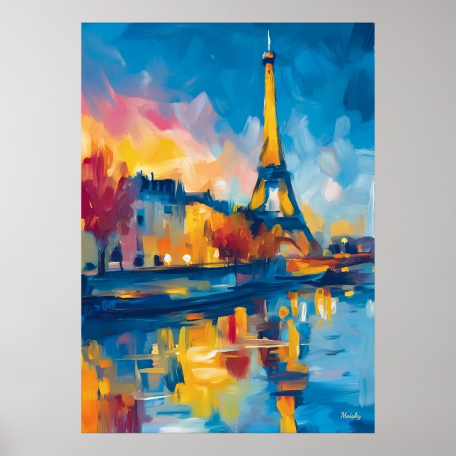 Poster Colorful Fauvist Paris River Reflection Art (Devant)